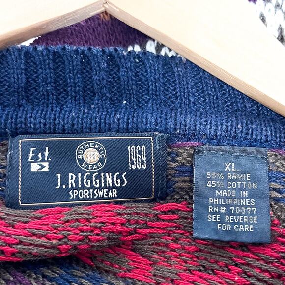 Vintage 90s Nordic Fair Isle Striped Mens Sweater Size XL Cabin Ski Dad Grandpa - Picture 7 of 8